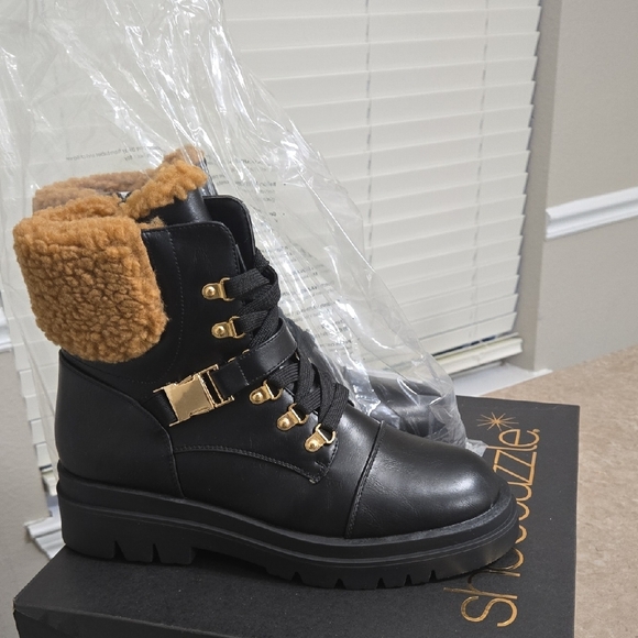 Shoe Dazzle Black and Brown Combat Boots - Picture 3 of 4